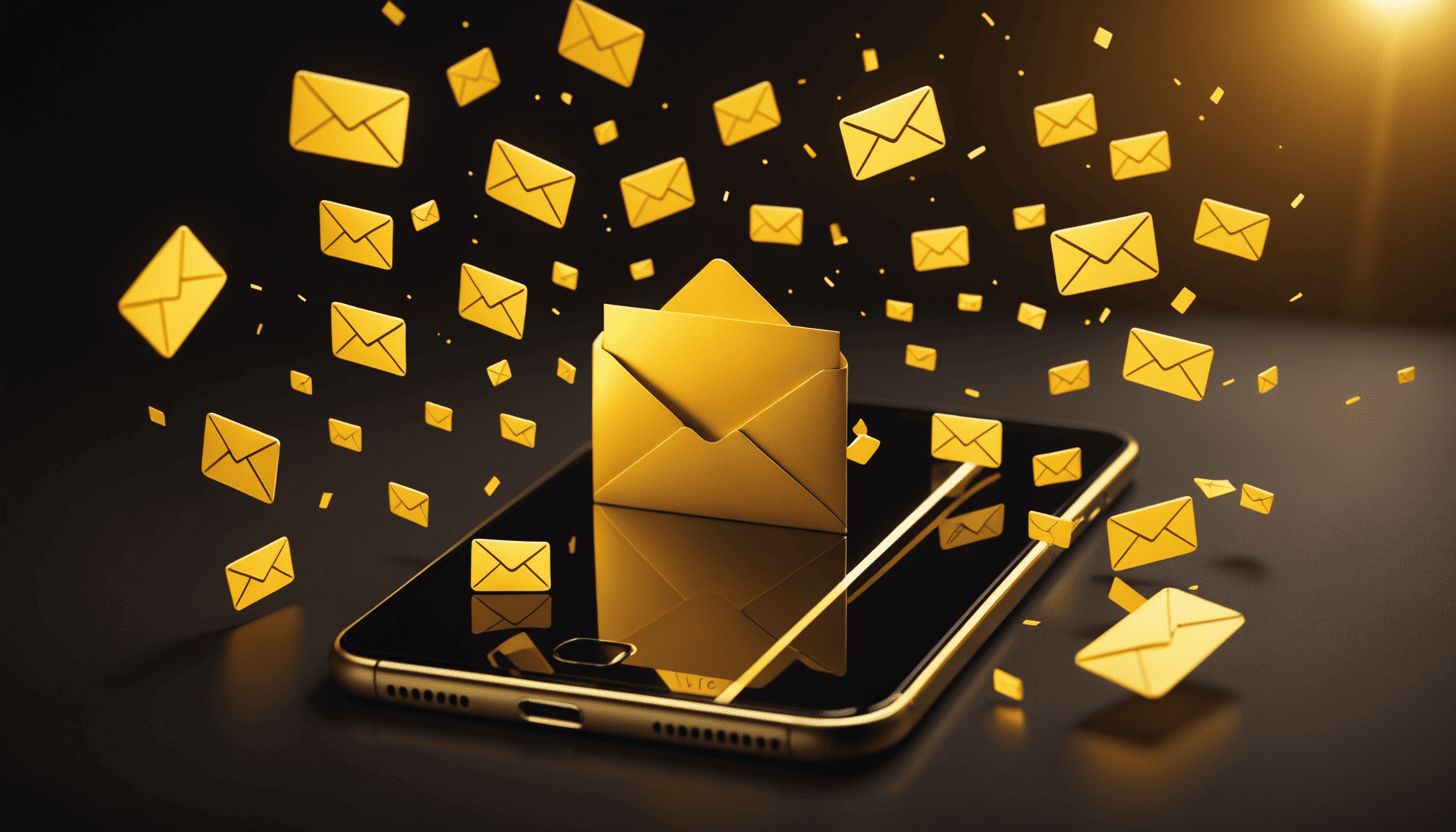 Email marketing - golden envelopes flowing from smartphone
